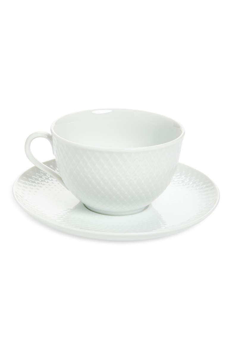 Rhombe Teacup & Saucer Set, Main, color, WHITE