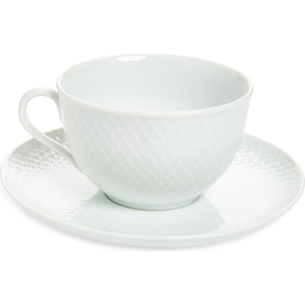 Lyngby Porcelaen Rhombe Teacup & Saucer Set In White