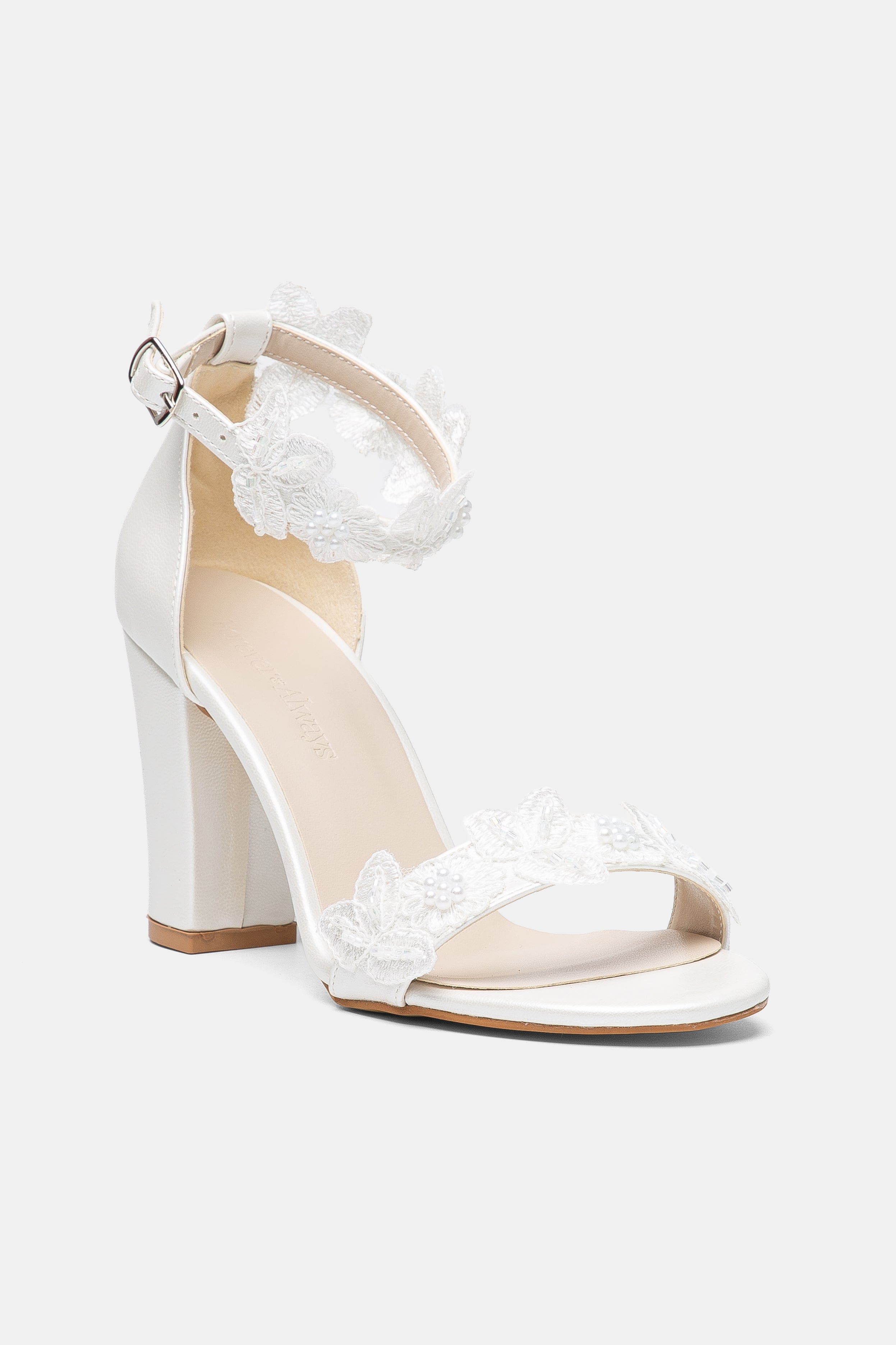 Florielle Lace Wedding Heels, Main, color, Ivory