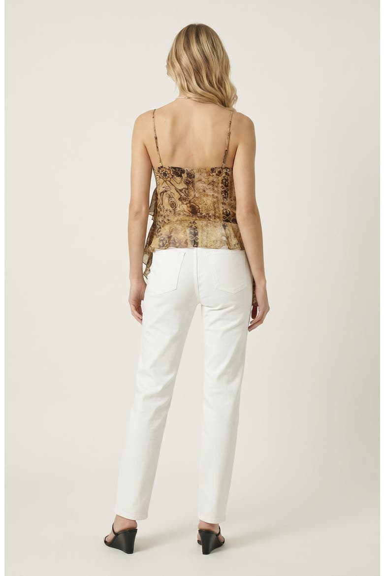 Ruffled Lightweight Layered Hem Spaghetti Strap Top, Alternate, color, Brown