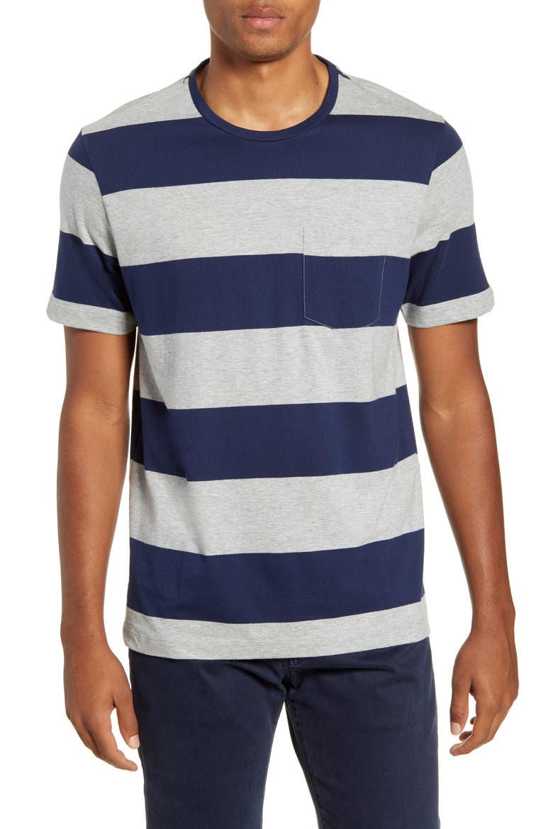 Stripe Pocket Slim Fit T-Shirt, Main, color, GREY HEATHER NAVY STRIPE