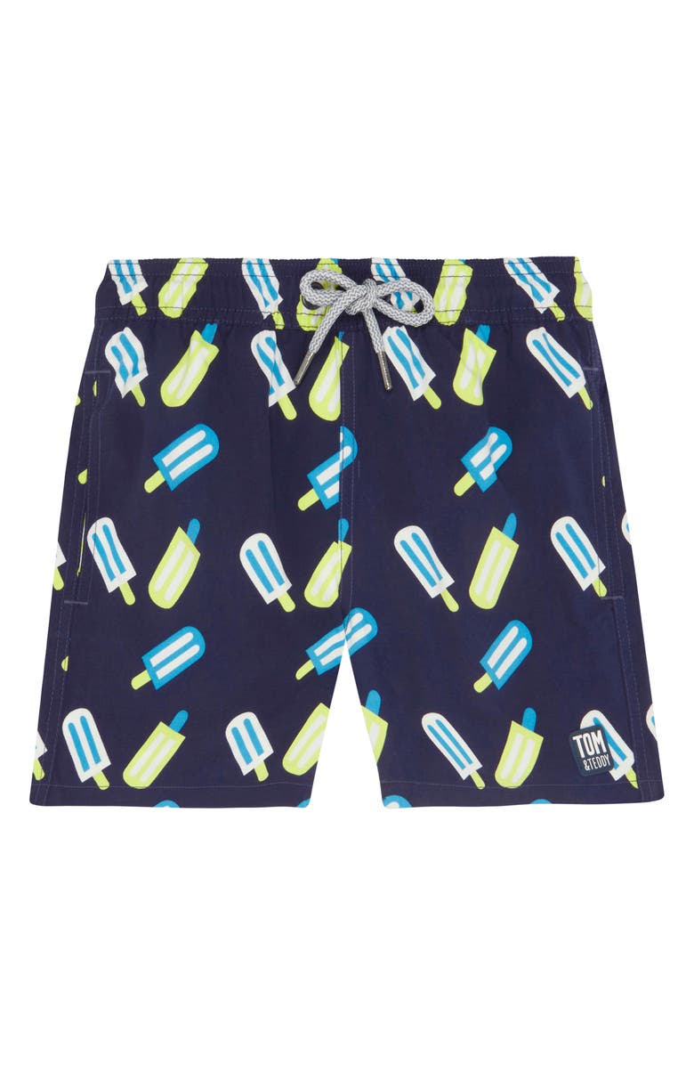 Tom & Teddy Kids' Lollies Print Swim Trunks, Main, color, 