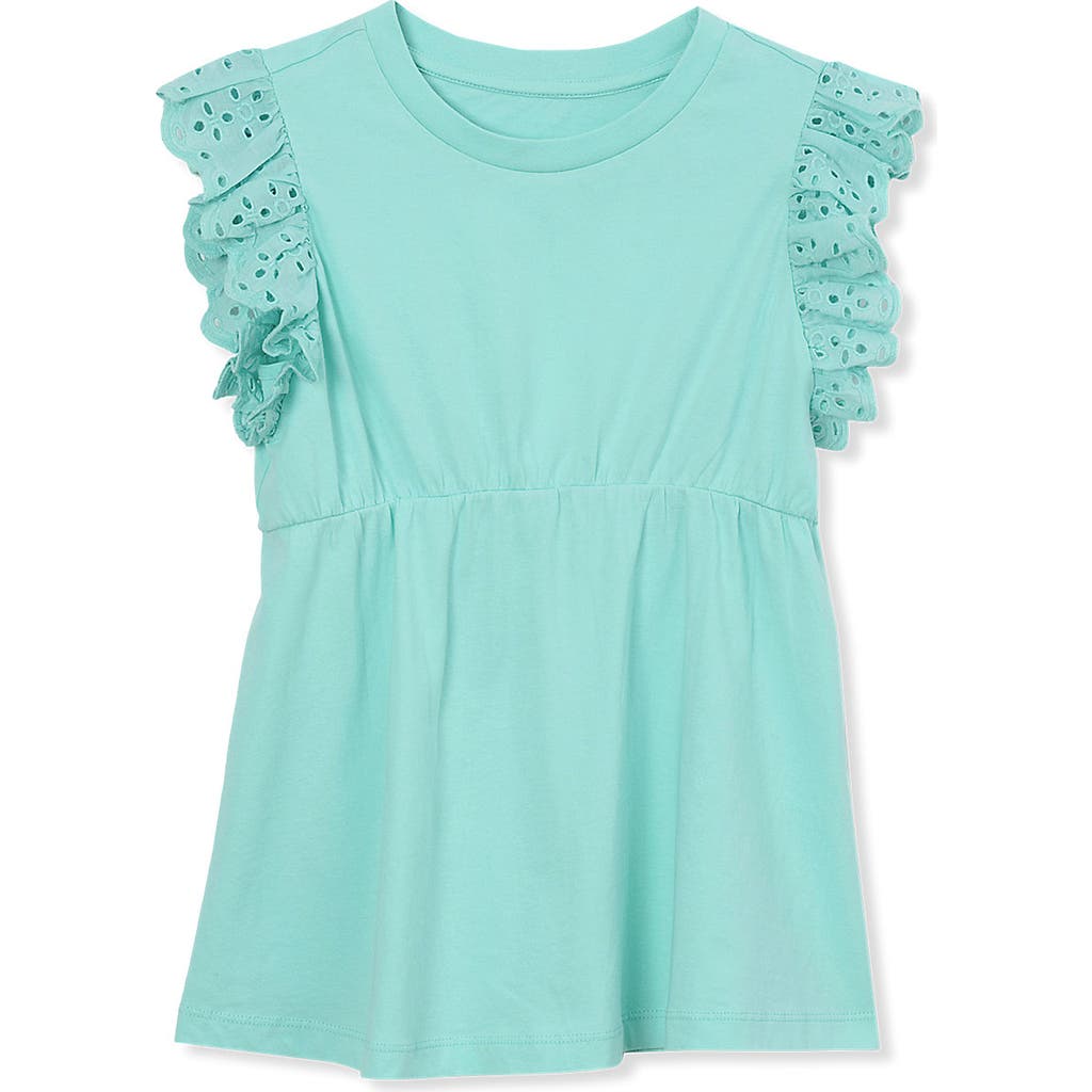 Lands' End Girls Flutter Sleeve Tiered Peasant Top In Aruba Blue