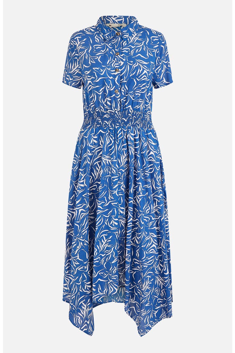 Printed Midi Ruched Shirt Dress, Alternate, color, Blue