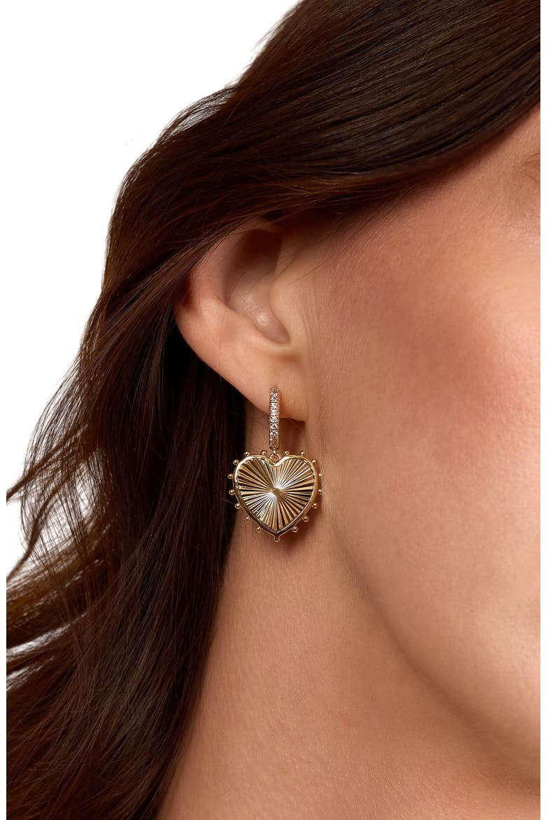 Dolcle Sole Fluted Heart Drop Hoop Earrings, Alternate, color, GOLD
