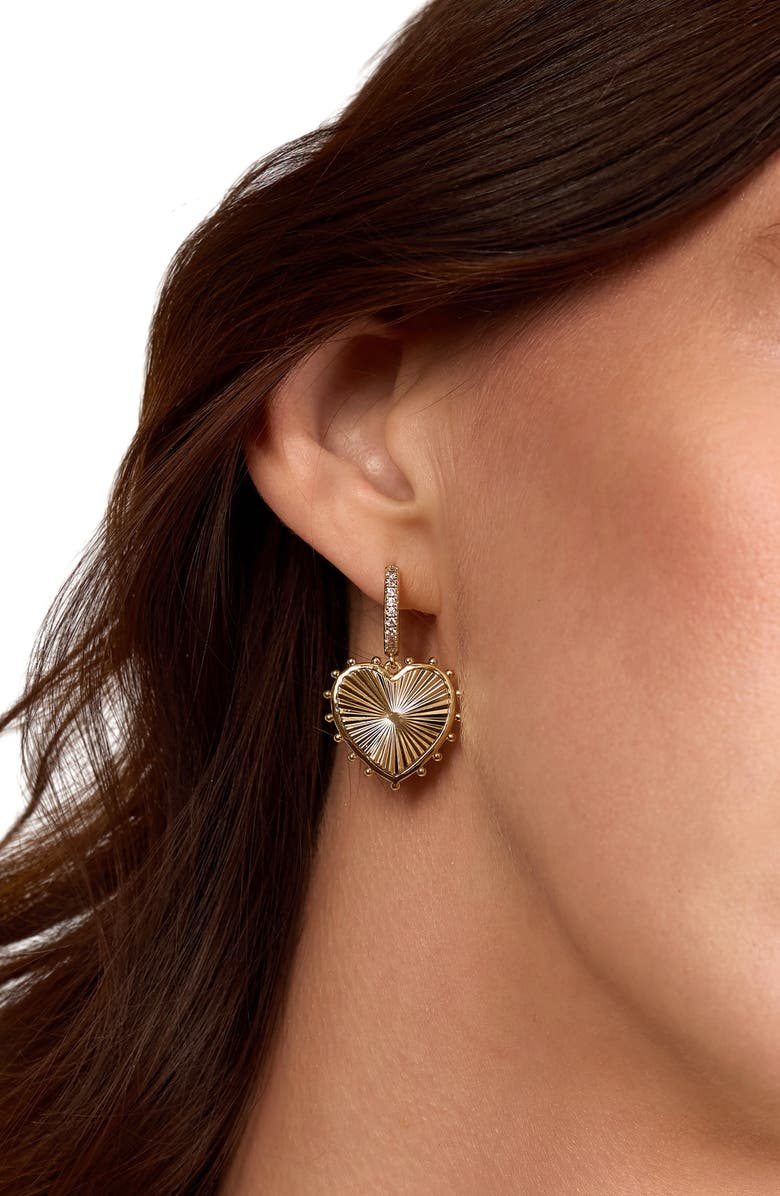 ATHRA LUXE Dolcle Sole Fluted Heart Drop Hoop Earrings, Alternate, color, Gold