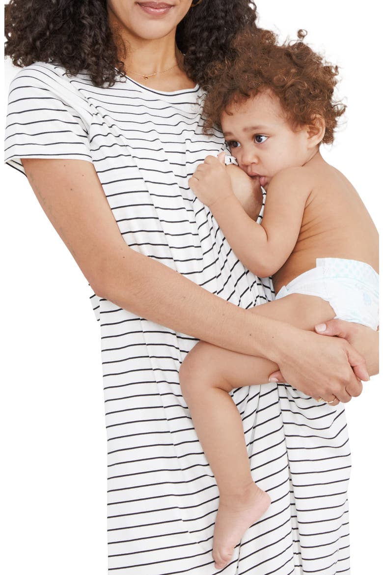 The Easygoing Nursing Maxi T-Shirt Dress, Alternate, color, BLACK/ WHITE STRIPE