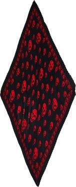 McQueen Classic Skull Print Pleated Silk Square Scarf