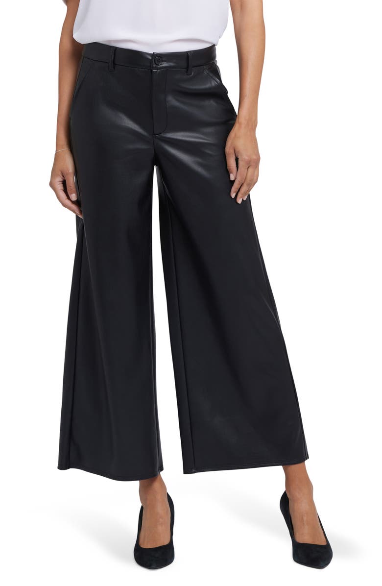 NYDJ Morgan Faux Leather Wide Leg Ankle Pants, Main, color, Black