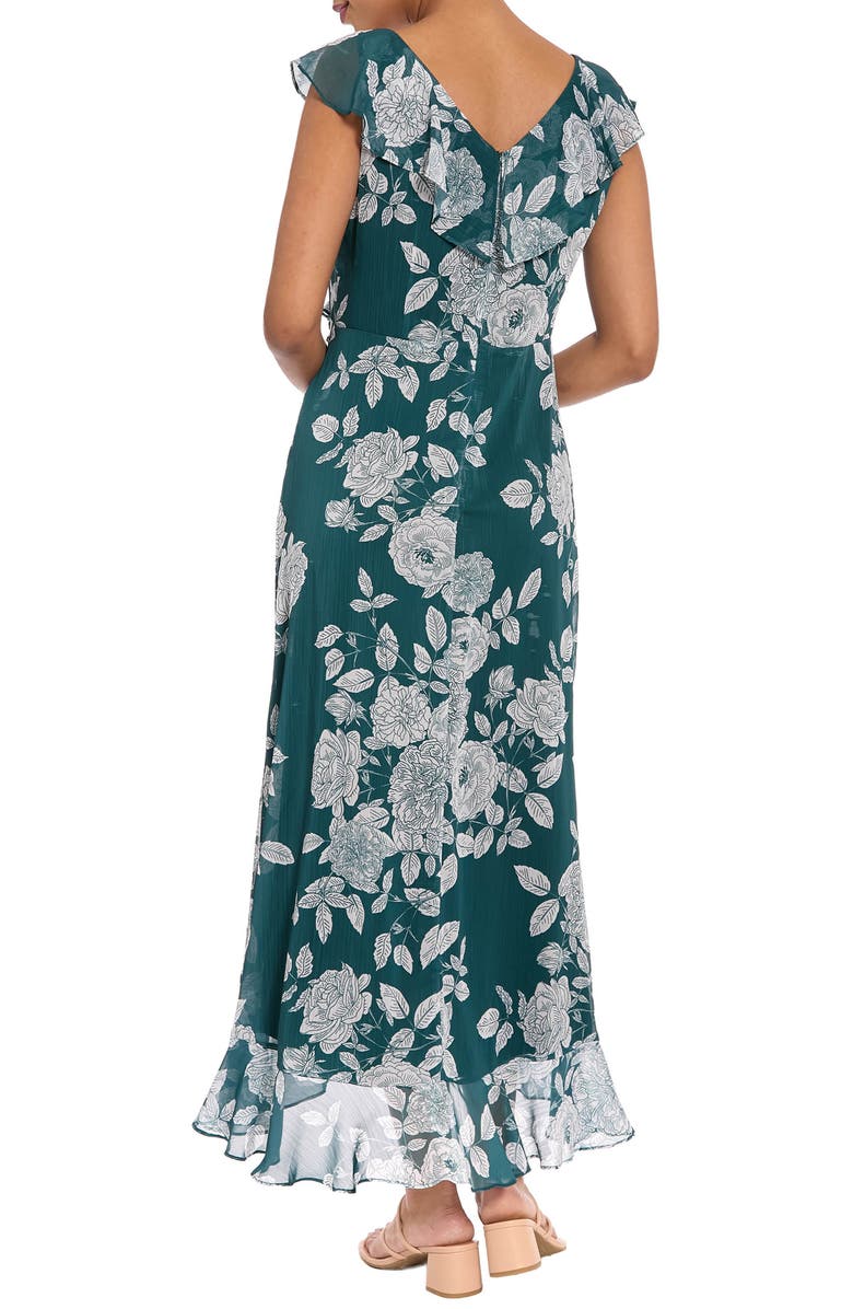 London Times Ruffle Trim High/Low Maxi Dress, Alternate, color, Atlantic Deep/ White Alyssum