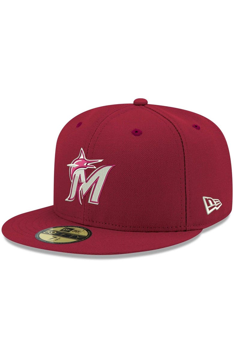 New Era Men's New Era Cardinal Miami Marlins White Logo 59FIFTY Fitted Hat, Main, color, Cardinal