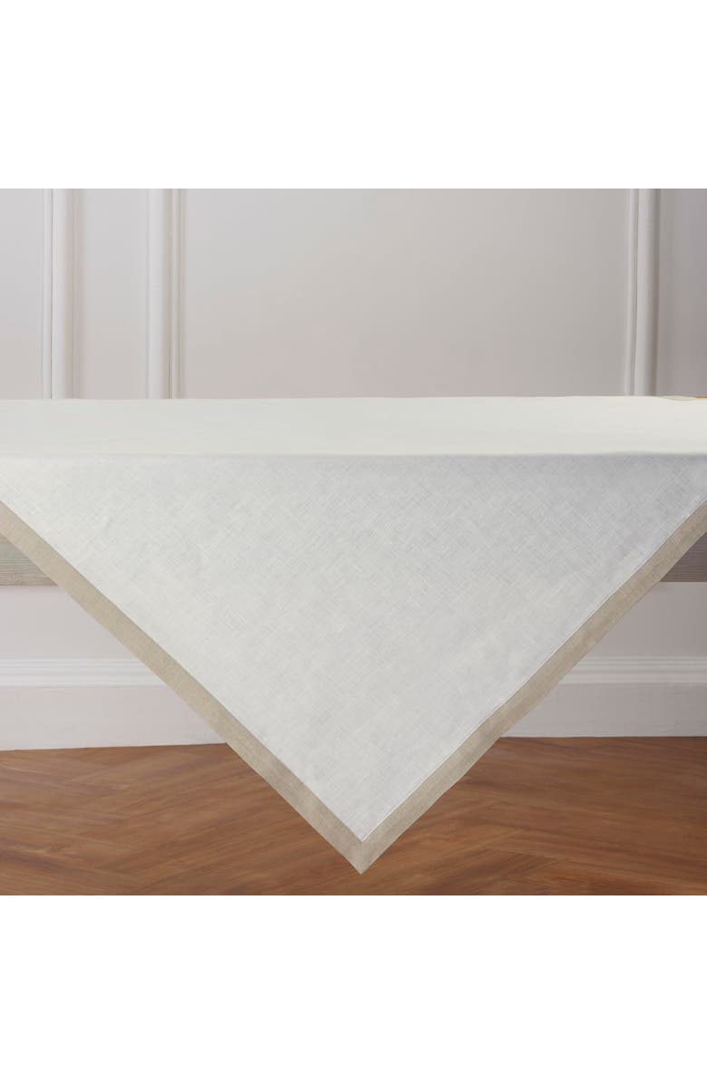 Solino Home Linen Table Throw - Classic, 52" x 52" Inch, Alternate, color, Natural And White