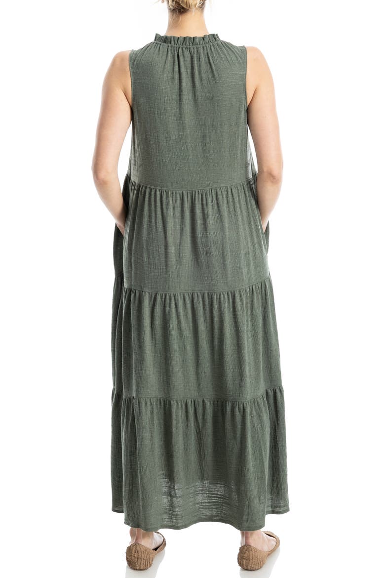 Tie Neck Tiered Jersey Maxi Dress, Alternate, color, ARMY0T73-ARMY-0T73