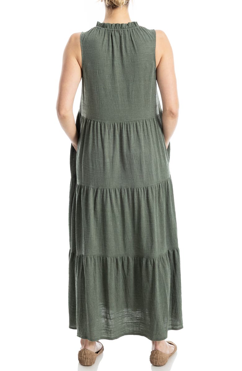 MAX STUDIO Tie Neck Tiered Jersey Maxi Dress, Alternate, color, Army-Army