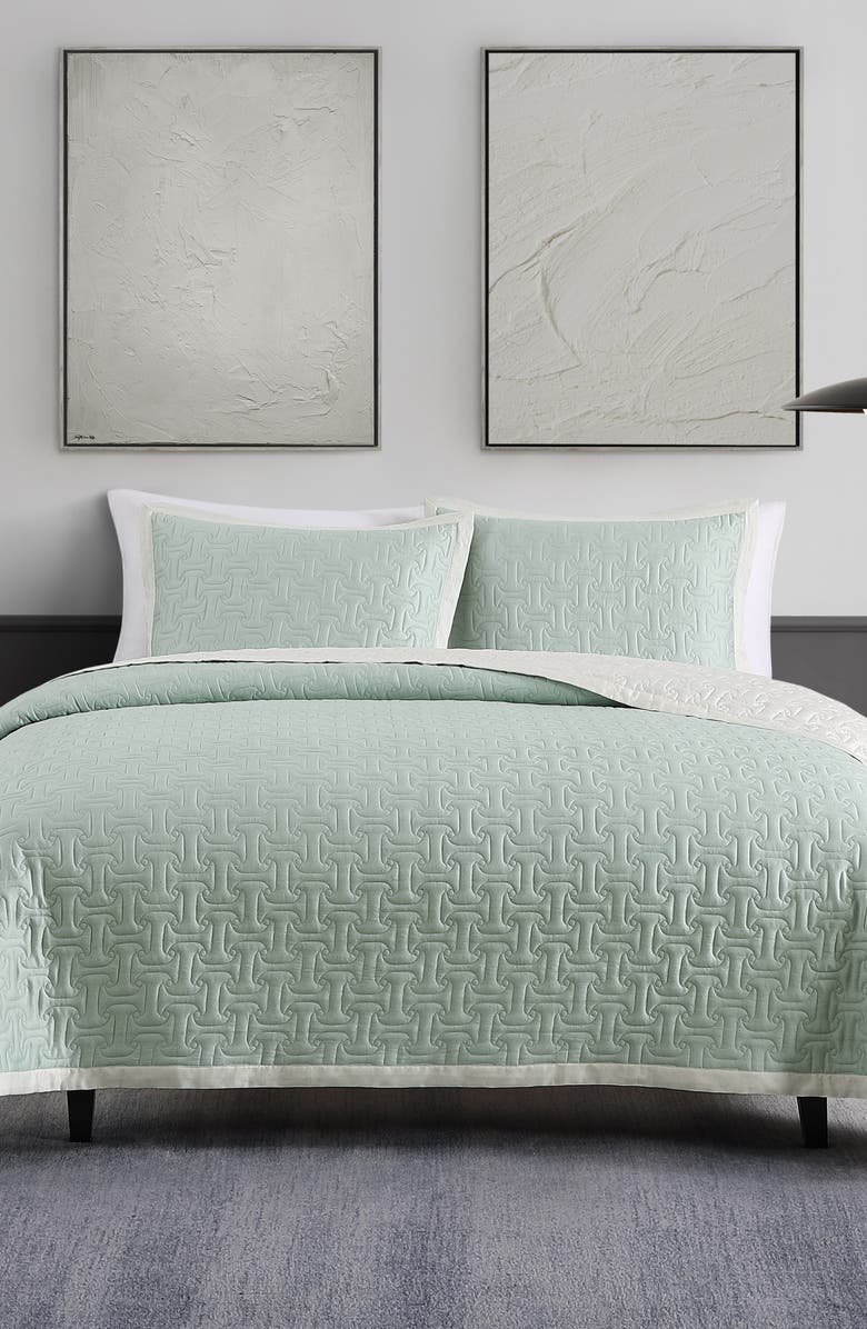 Bebejan Reversible Textured Cotton Sateen Coverlet Set, Alternate, color, Green