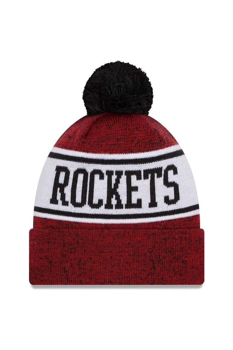 Men's New Era Red/Black Houston Rockets Banner Cuffed Knit Hat with Pom, Alternate, color, Red
