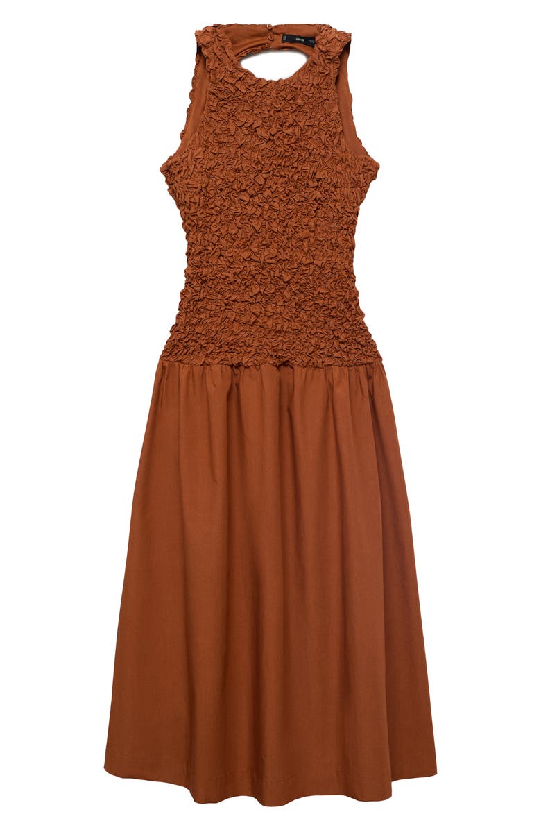 MANGO Textured Bodice Open Back Sundress, Alternate, color, Medium Brown