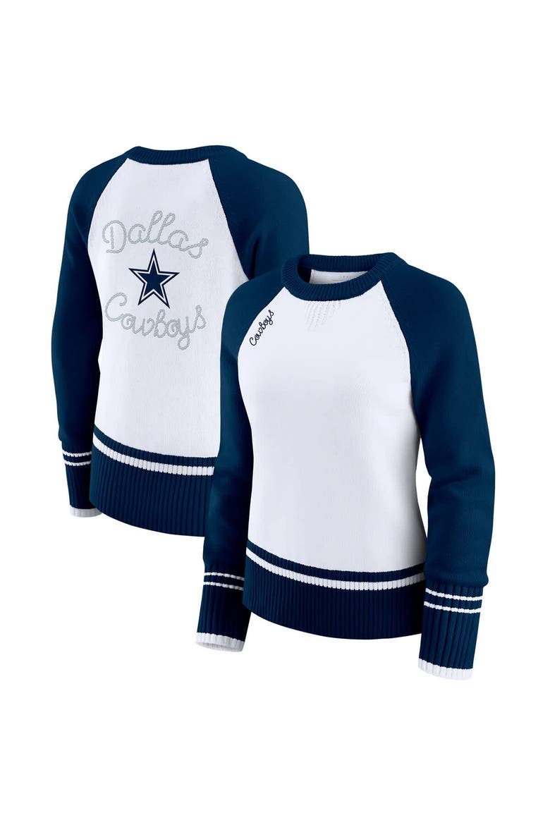 Women's WEAR by Erin Andrews White/Navy Dallas Cowboys Colorblock Raglan Sweater, Main, color, White