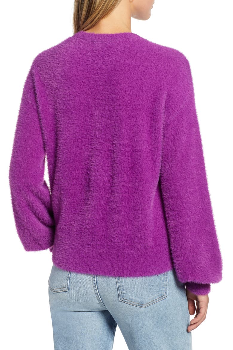 Fuzzy V-Neck Sweater, Alternate, color, PURPLE SPARKLE