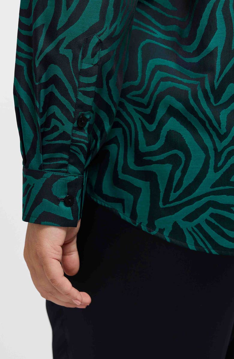 Foxcroft Hampton Zebra Print Button-Up Shirt, Alternate, color, Green/ Black