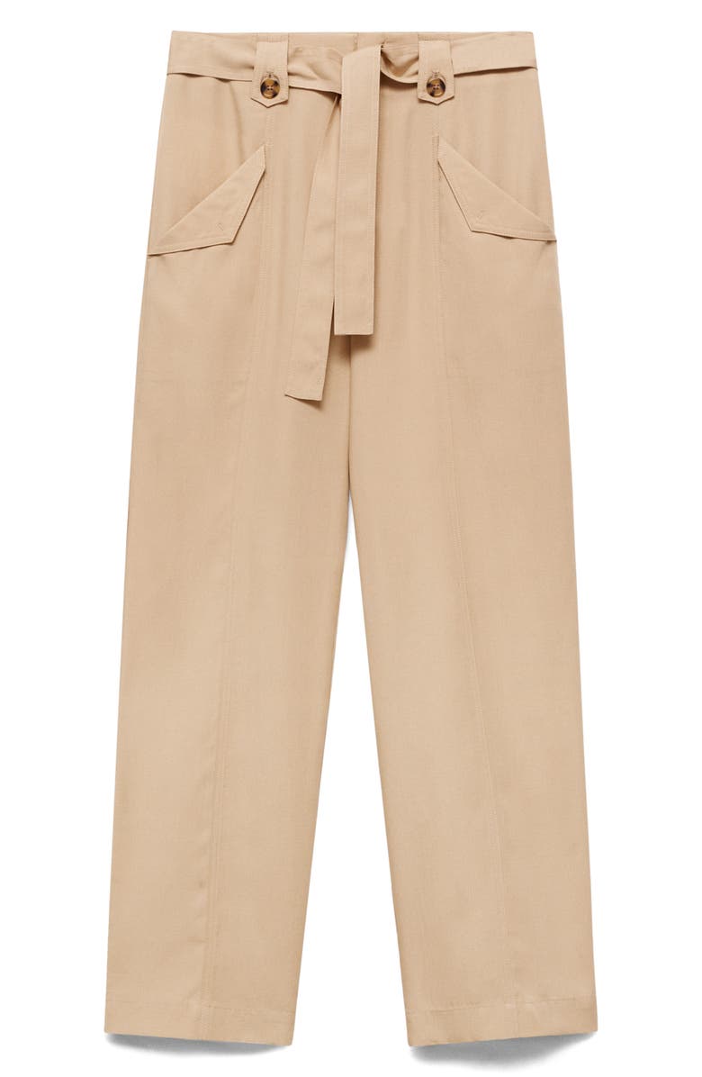 MANGO Belted Pants, Alternate, color, Beige