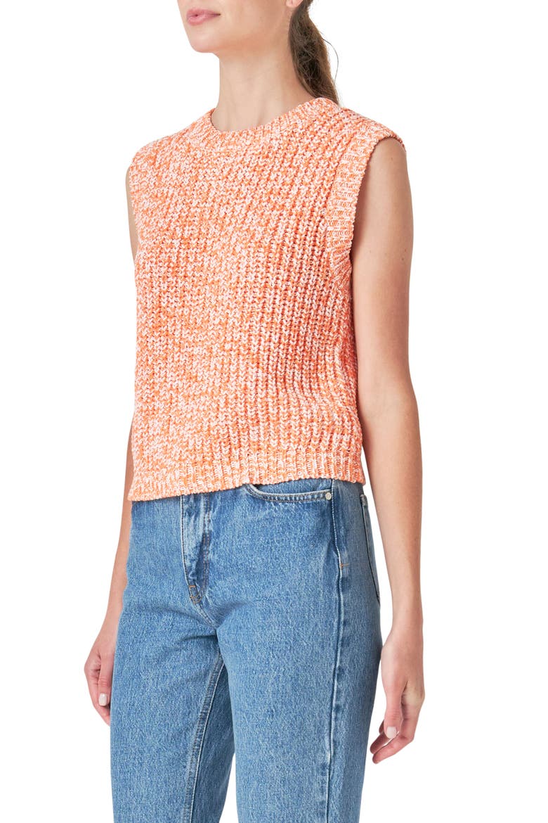 Marled Sleeveless Sweater, Alternate, color, ORANGE/ WHITE