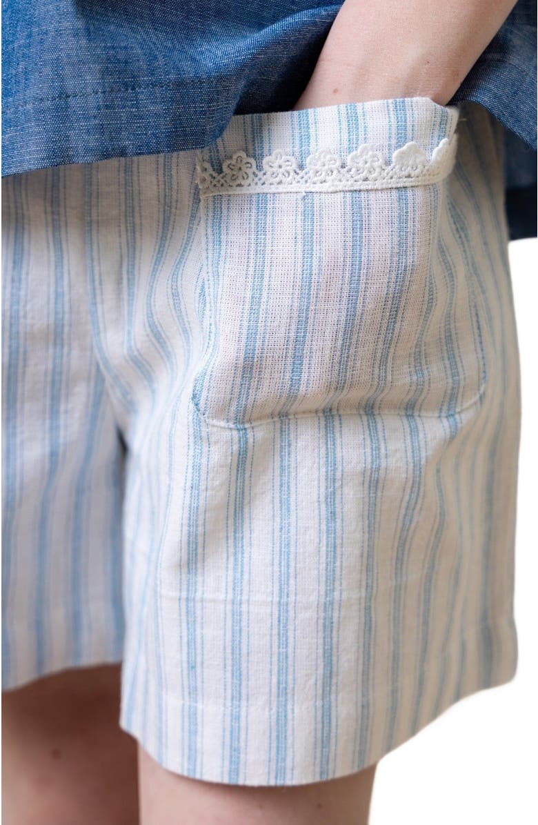 Hope & Henry Girls' Pull-On Flat Front Linen Short, Toddler, Alternate, color, Riviera Stripe