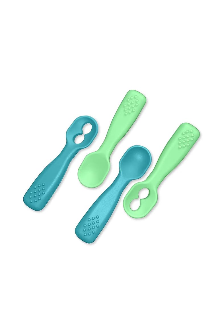 Silicone Baby Feeding Spoon Set 4 Piece, Main, color, Green & Blue
