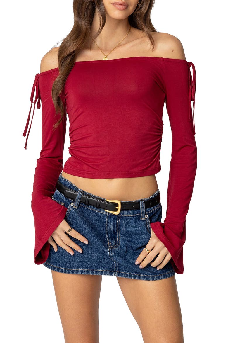 Keaghan Off the Shoulder Bell Sleeve Top, Main, color, BURGUNDY
