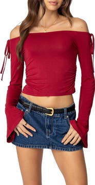 EDIKTED Keaghan Off the Shoulder Bell Sleeve Top