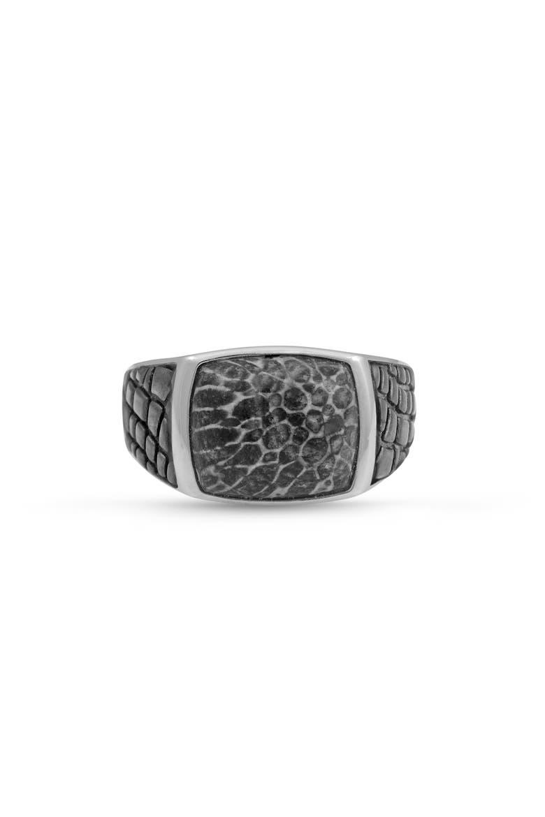 Fossil Agate Sterling Silver Men Signet Ring, Main, color, Silver