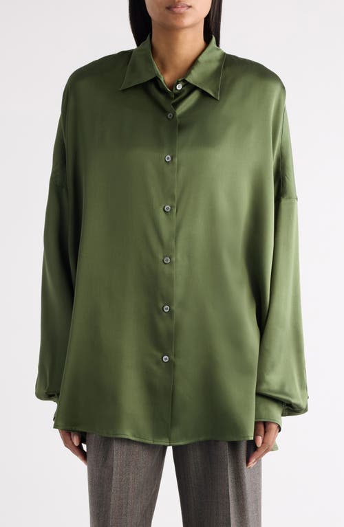 Dries Van Noten Casia Stretch Silk Button-up Shirt In Green