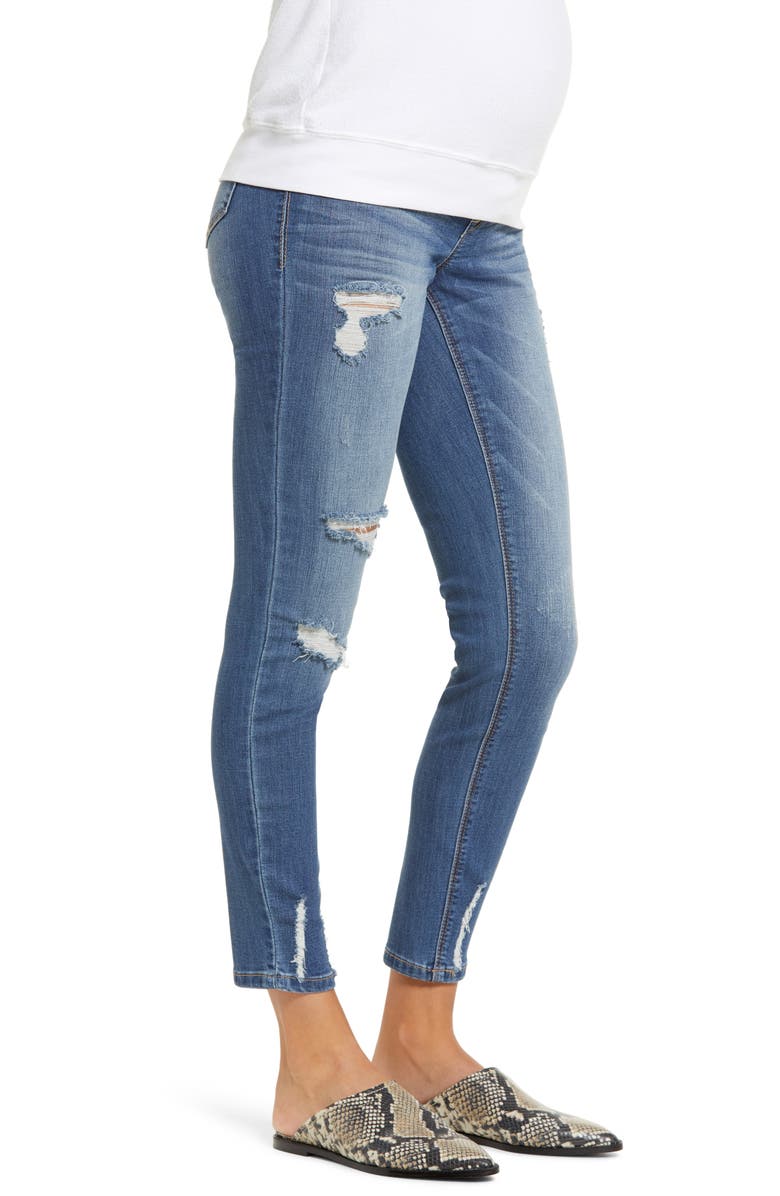1822 Denim Maternity Chewed Hem Skinny Jeans, Alternate, color,