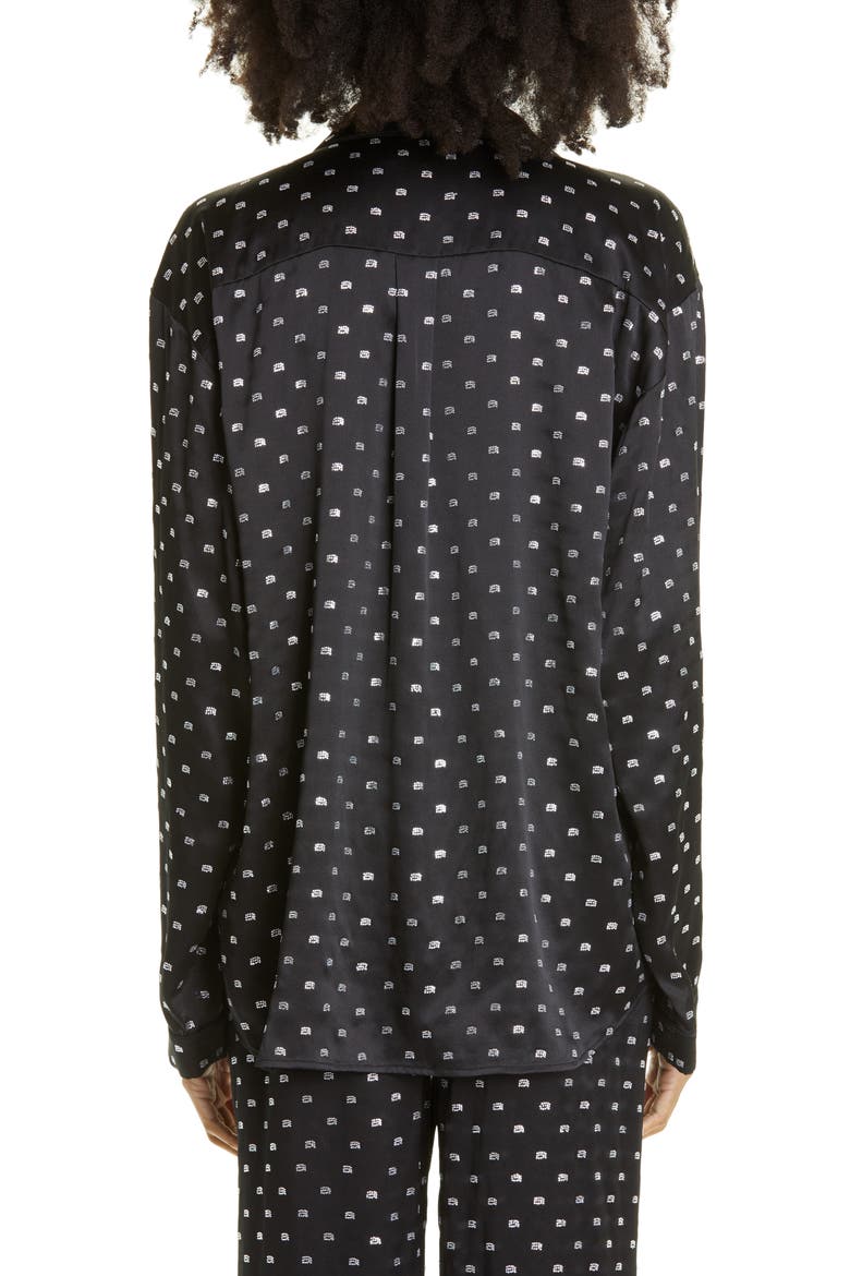 Crytal Logo Silk Pajama Shirt, Alternate, color, BLACK