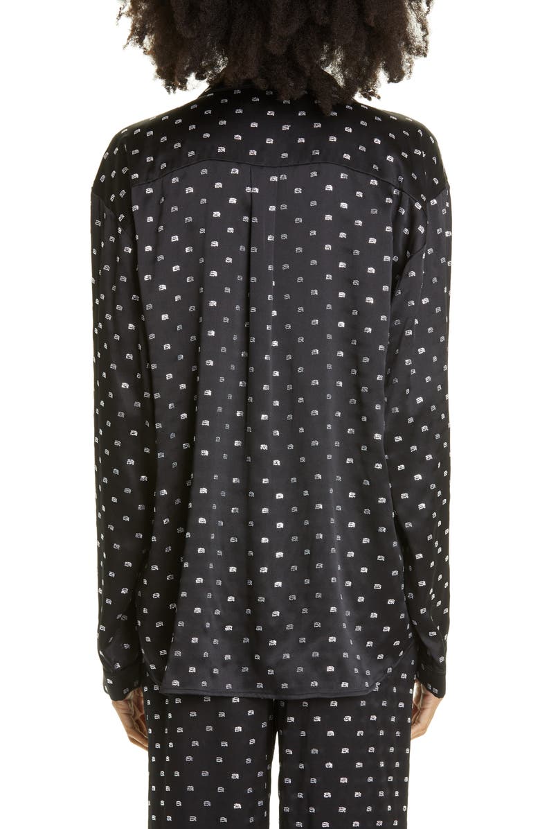 Alexander Wang Crytal Logo Silk Pajama Shirt, Alternate, color,