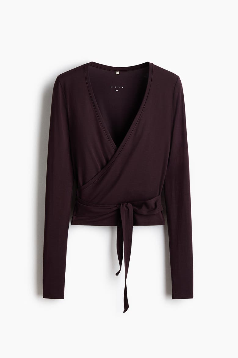 Sports Wrap Top In Modal, Alternate, color, Chocolate plum