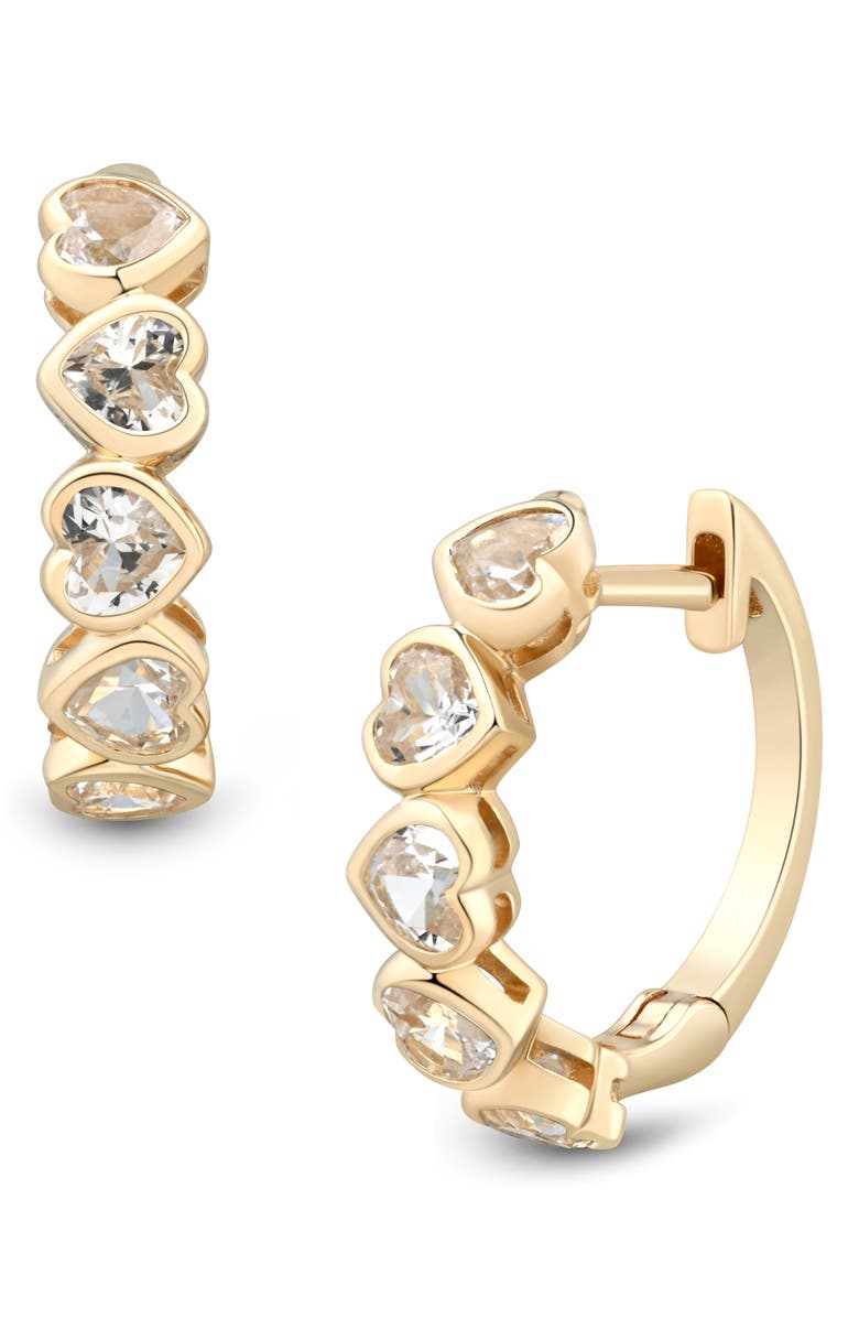 Frankie & Zoe 14K Yellow Gold Lab Grown White Sapphire Heart Huggie Hoop Earrings, Main, color, 
