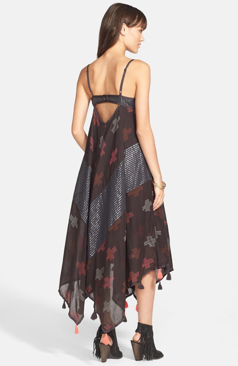 Free People 'Crossing Paths' Tassel Trim Embroidered Handkerchief Hem Dress, Alternate, color, 