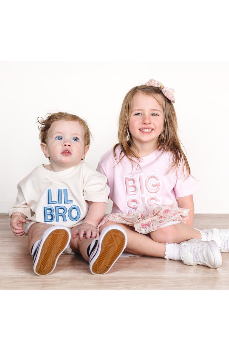 Sweet Wink Lil Bro Embroidered Patch Short Sleeve Romper, Alternate, color, Natural