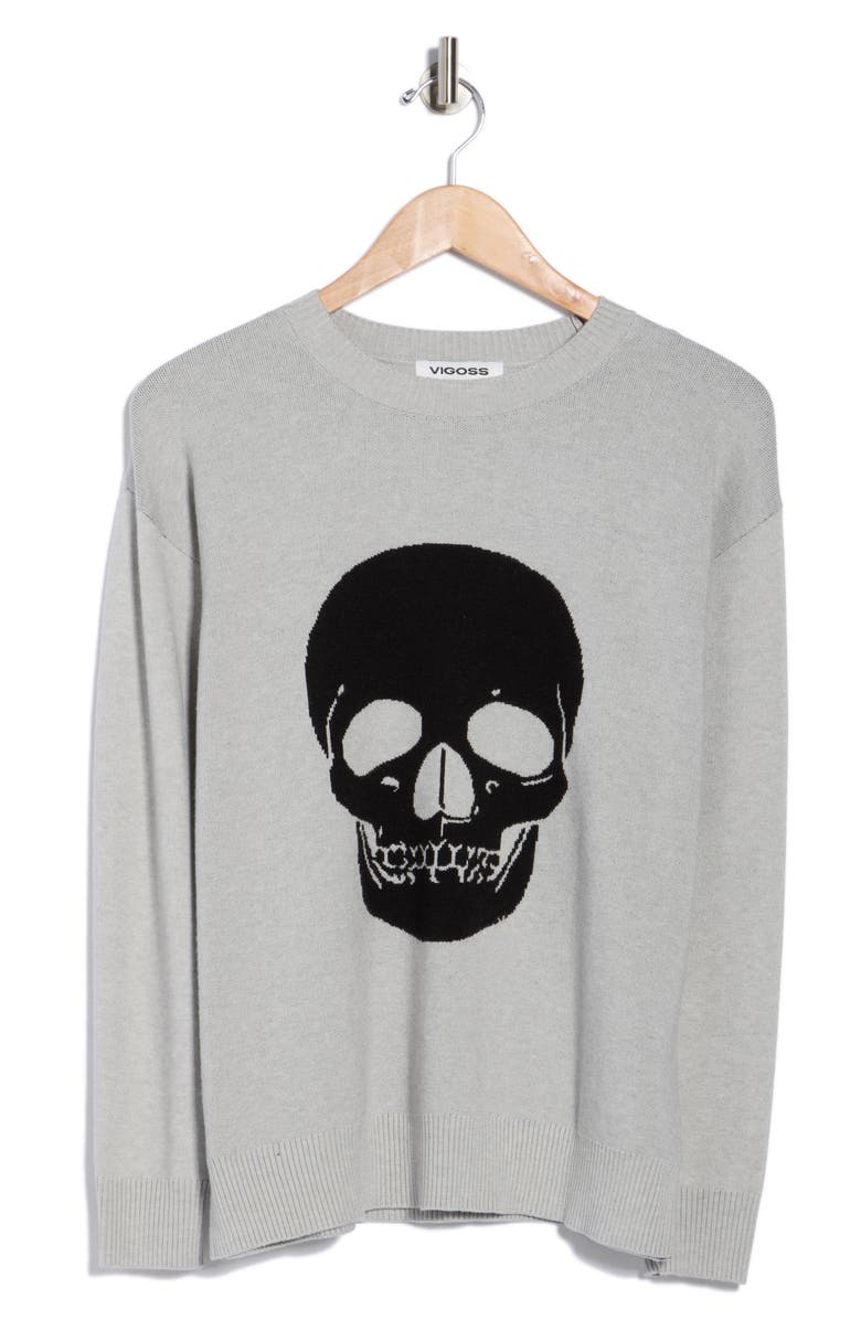 Vigoss Skull Knit Sweater, Alternate, color, Grey/ Black