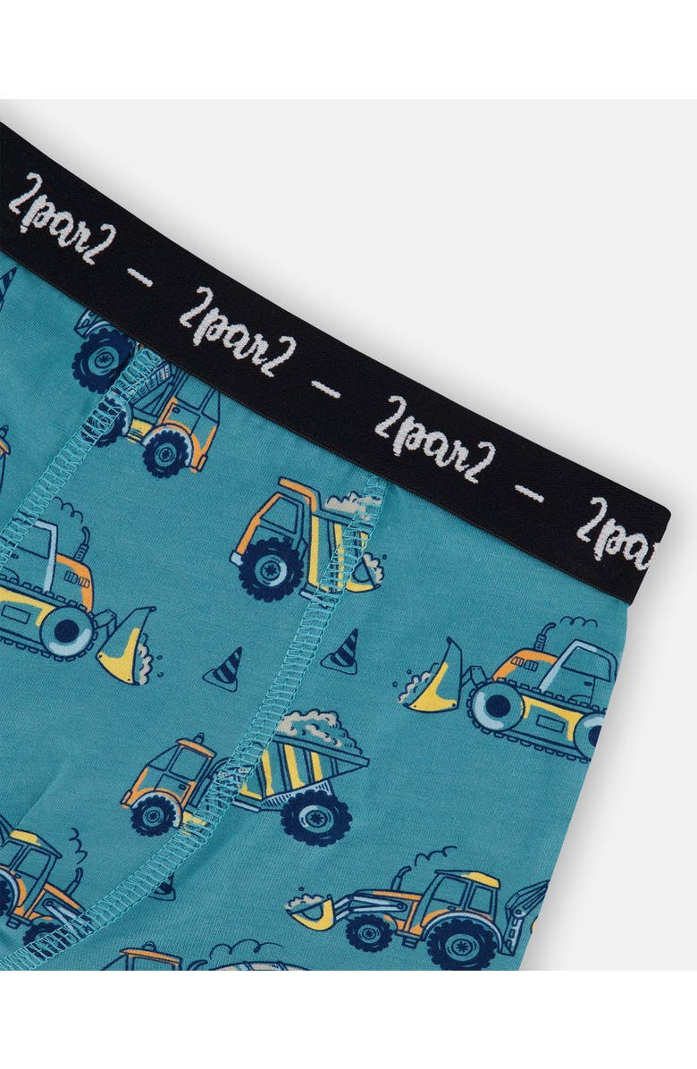 Deux par Deux Boy's Printed Organic Cotton Boxer Shorts Teal With Yellow Truck, Alternate, color, Teal With Yellow Truck