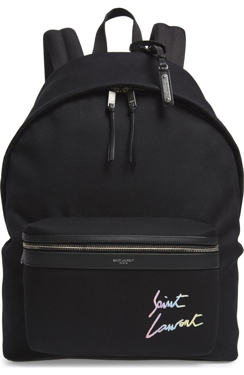 Saint Laurent City Canvas Backpack, Main, color,