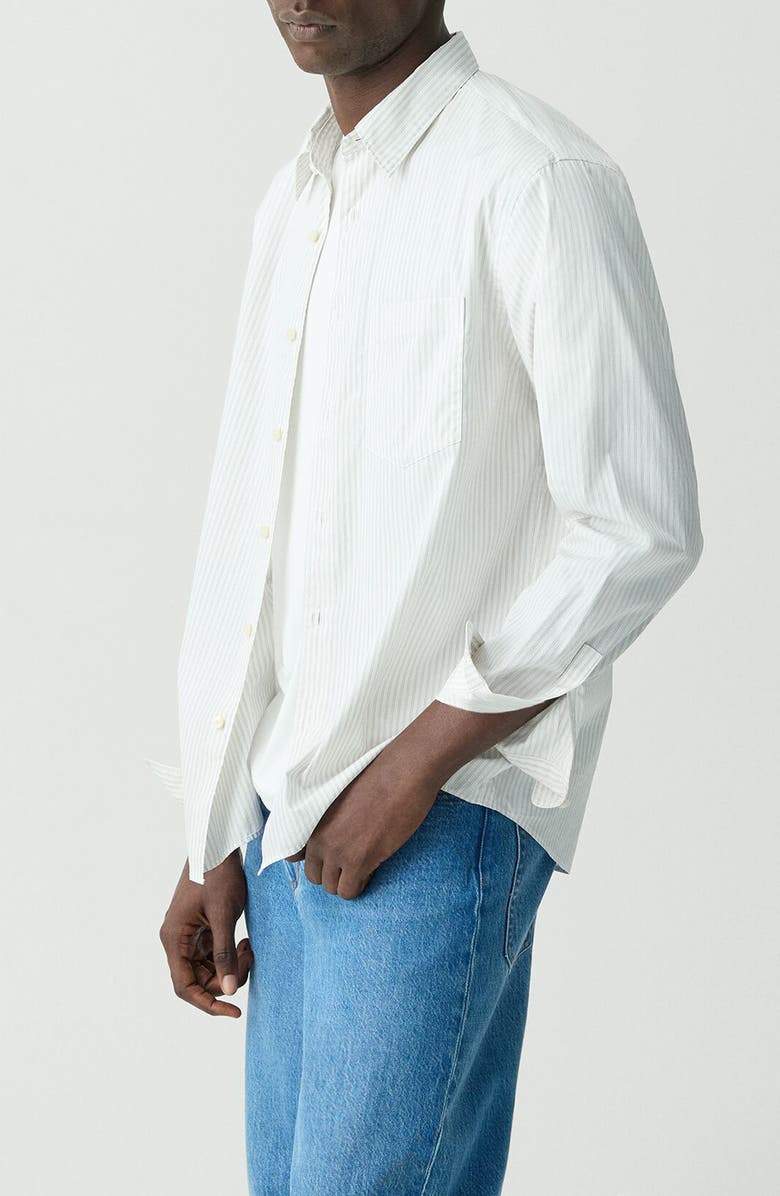 Theory Weekend Stripe Cotton Button-Up Shirt, Alternate, color, White/ Walnut