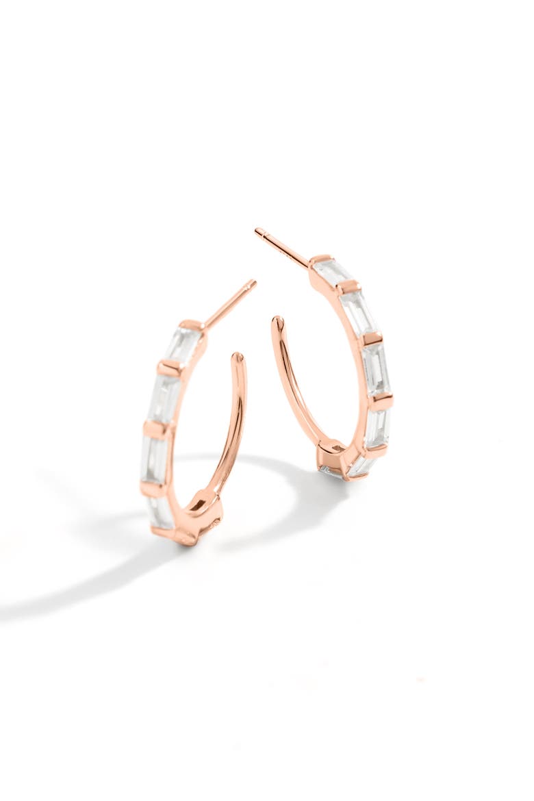 Baguette Cubic Zirconia Hoop Earrings, Alternate, color, Rose Gold Over Sterling Silver