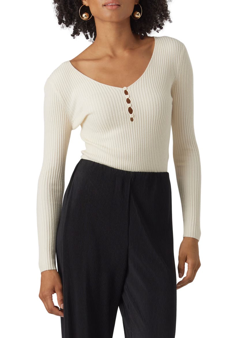Karis Button Rib Top, Main, color, BIRCH