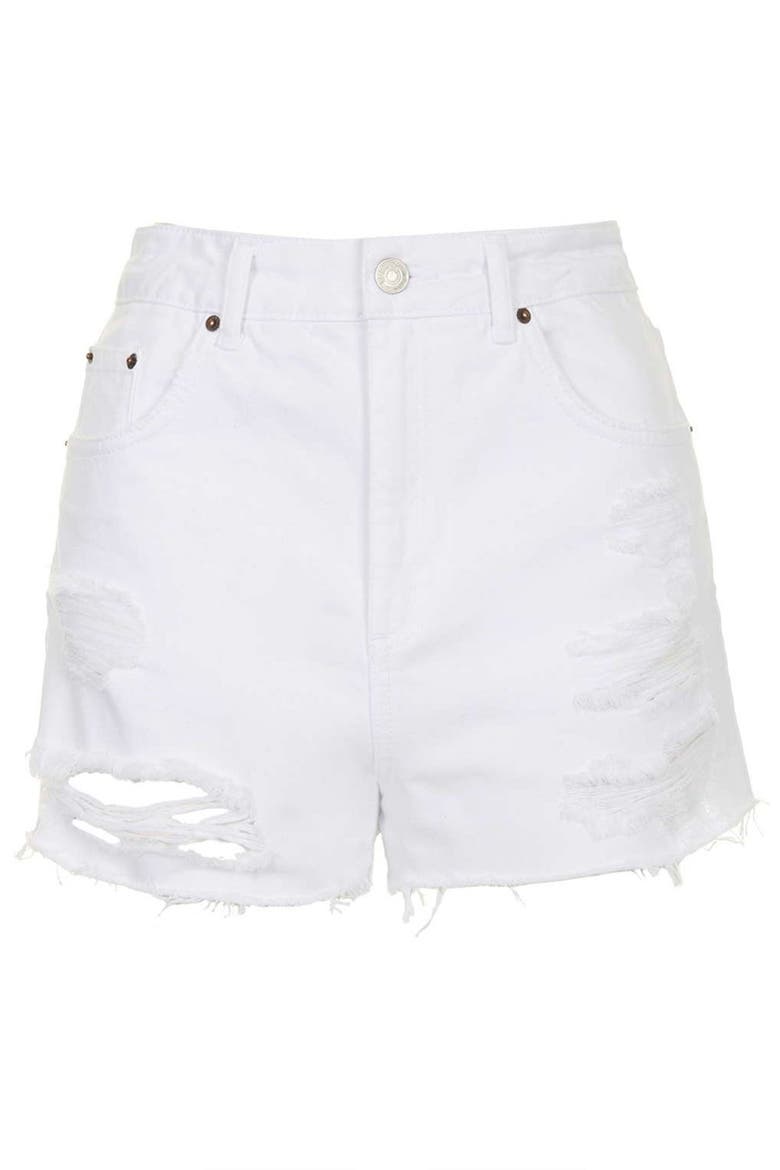 Moto White Denim Shorts, Alternate, color, WHITE