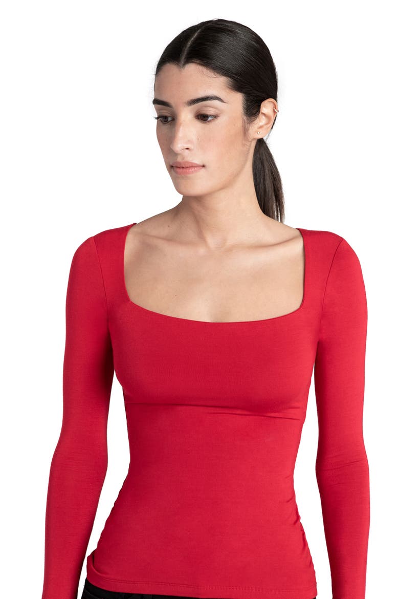 Yvonne Square Neck Jersey Top, Alternate, color, RED