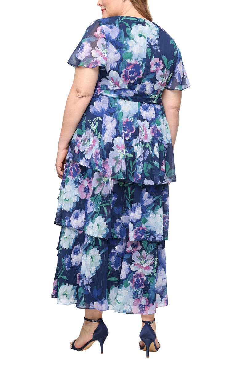 SL FASHIONS Floral Chiffon Dress, Alternate, color, Blue/ Multi