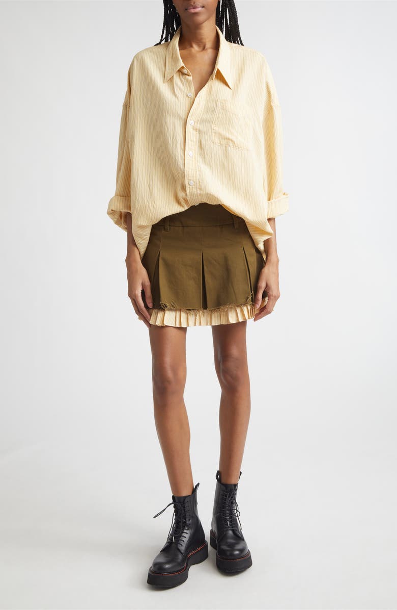 R13 Pleated Layered Miniskirt, Alternate, color, Olive Green