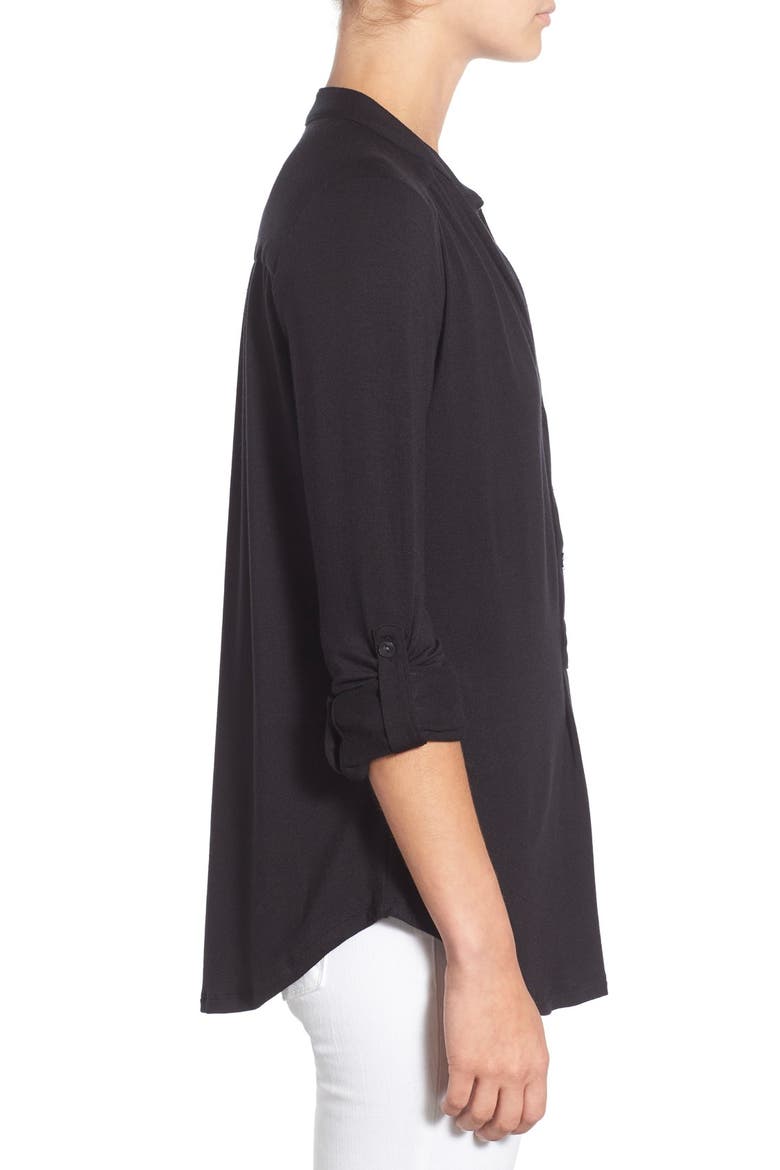 'Elena' Roll Tab Sleeve Top, Alternate, color, BLACK